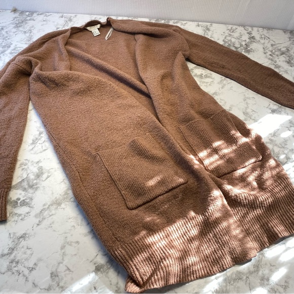 Forever 21 Taupe/ Pink Fluffy Long Open front Cardigan Size Small - Picture 11 of 15